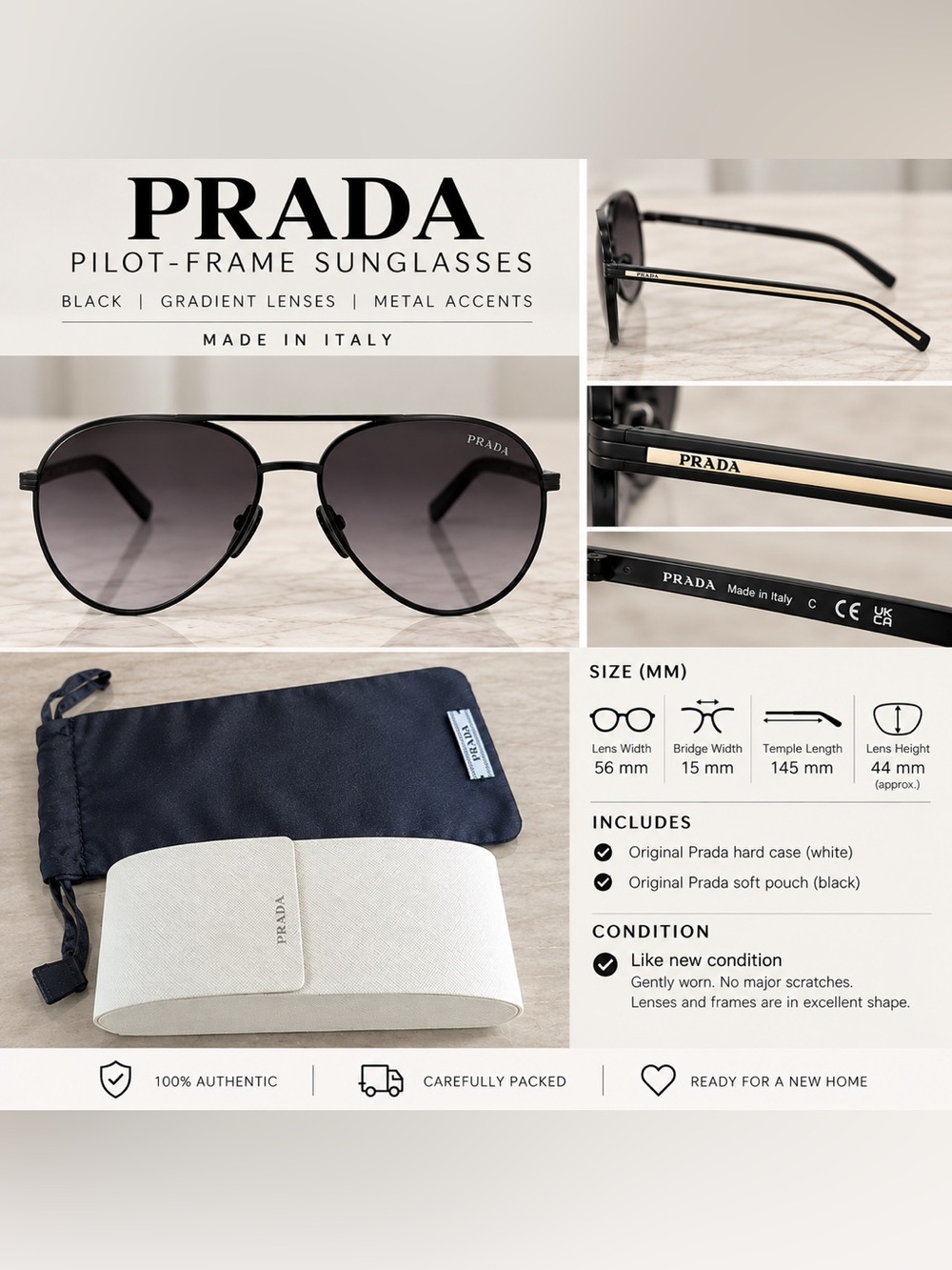 Prada Pilot Frame Sunglasses Gradient Lens